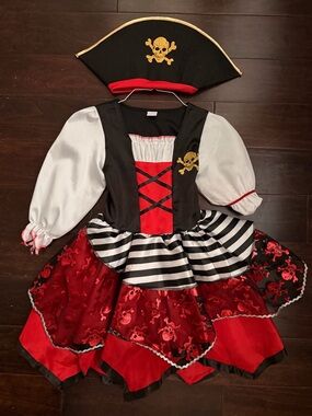 Girls' Pirate Costume Dress with Hat - Red, Black & White